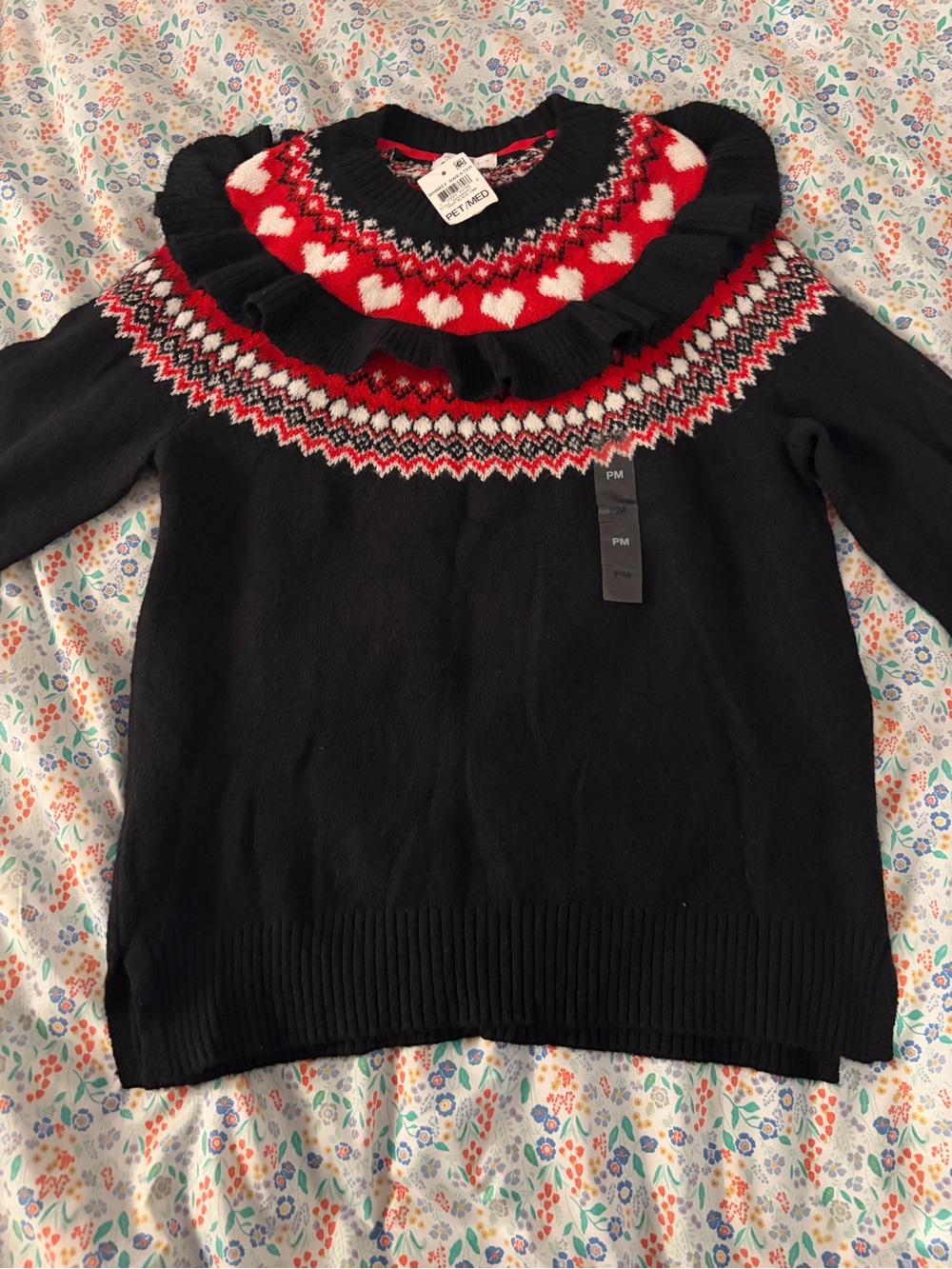 Charter club Women’s Black Sweater with Red & White